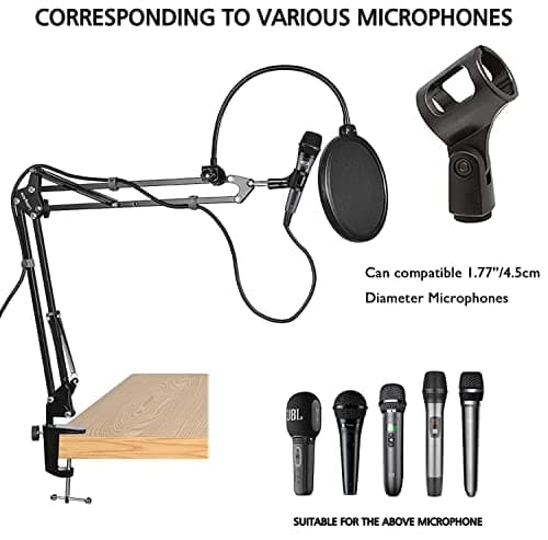 Microphone Stand for Blue Yeti, Quadcast Boom Arm Scissor Mic Stand with Windscreen and Double layered screen Pop Filter Heavy Duty Mic Boom Scissor Arm Stands, Broadcasting and Recording.Game - Thumbnail 3