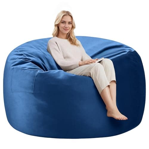 Cansunna 4FT Bean Bag Chairs,Comfy Beanbags Giant Bean Bags Chairs with Memory Foam Filling,Beanbag Chairs for Adults,Machine Washable Cover,Lazy Sofa for Gamming Room,Living Room & Bedroom,Blue - Image 1