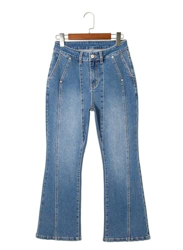 Astylish Womens 2026 High Waisted Fitted Wide Leg Jeans Trendy Casual Slanted Pocket Retro Seam Flare Jeans Sky Blue 12 - Thumbnail 6