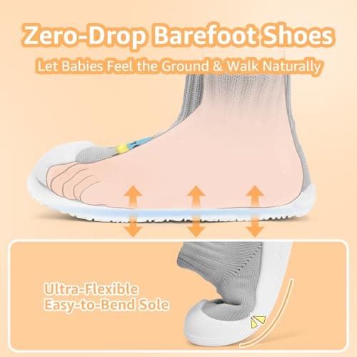 STQ KIDS Baby Boy Slippers Non Slip Babies Sock Shoes for First Walking with Soft Sole Wide Toe Box Toddler Boys Barefoot Sneakers for Prewalker Indoor Outdoor Grey Rocket Infant Size 4 (9-12 Months) - Thumbnail 5