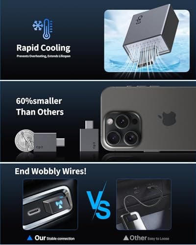 Wireless CarPlay Adapter for Apple,Plug and Play Convert Wired to Wireless Apple Car Play Adapters,Mini CarPlay Adapter USB Type-C for Cars from 2018,Compatible iOS 10+,USB Type C - Thumbnail 2