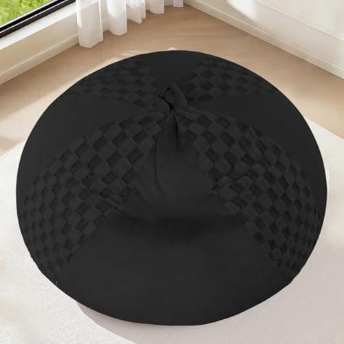 HABUTWAY 4FT Bean Bag Chair Teardrop Beanbag Chair with Memory Foam Filled Soft Checkboard Leaf alongside Plush Bean Bag Sofa with Removable Cover for Living Room,Bedroom-Checkboard Black - Thumbnail 3