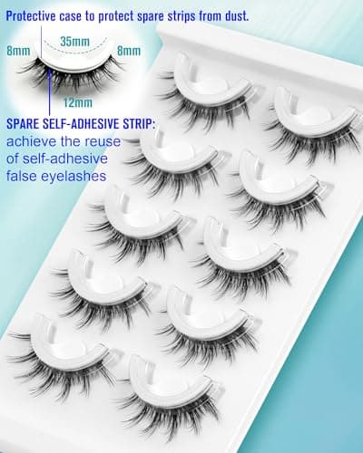 Waterproof Self Adhesive Eyelashes, Manga Look 8-14mm, 5 Pairs Natural Look Stick on False Eyelashes, Pre Glued Lashes, No Glue Needed, Wispy Glueless Lashes Reusable by Obeyalash (6D30) - Thumbnail 3