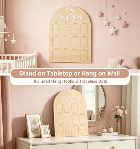 My First Year Photo Frame,wooden 12 month picture frame for baby first year, t 2x3 Inch Picture Holder With Hang Hooks, Desktop Display For Infant 0-12 Months, Birthday Party, Baby Birthday Keepsake Gift - Thumbnail 3