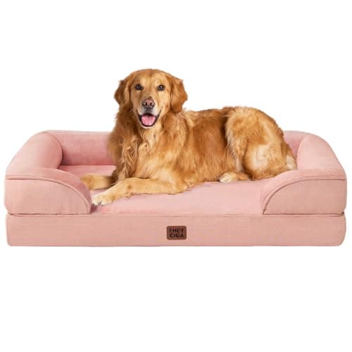 EHEYCIGA Orthopedic Dog Beds for Extra Large Dogs, Waterproof Memory Foam XL Pet Bed with Sides, Non-Slip Bottom and Egg-Crate Foam Big Dog Couch Bed with Washable Removable Cover, Dusty Pink - Image 1