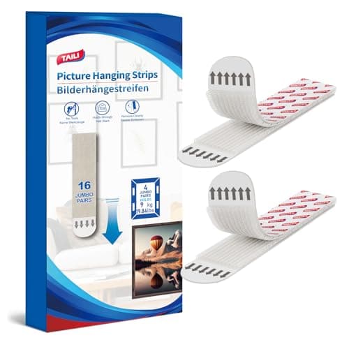 TAILI Picture Hanging Strips Heavy Duty, Extra Large 16 Pairs (32 Strips) Frame Hangers for Walls, Pictures Kit Without Nail, Damage Free Adhesive Poster Decor, Art, Mirror - Image 1