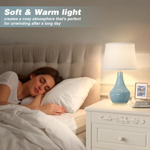 Seealle 19.4" Modern Sky Blue Table Lamp Set of 2-Bedside Lamps for Nightstand, Bedroom Lamp for Living Room Desk End Table Office Guest Room Dresser - Thumbnail 2