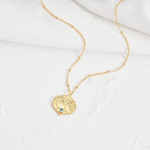 BENEIGE Gold Plated Pendant Necklace, 18k Gold Dainty Vintage Textured Medallion Coin Life Tree Link Chain Necklace Fashion Medallion Jewelry for Women - Thumbnail 5