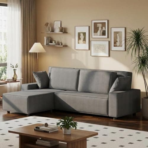 Garvee Fine Corduroy Stripe Large Couch, l Shaped Oversized Sectional Sofa with Deep Seat, Comfy Modular Couch for Living Room, Apartment, 61" d x 96" w x 32" h, Corduroy, Grey - Thumbnail 3