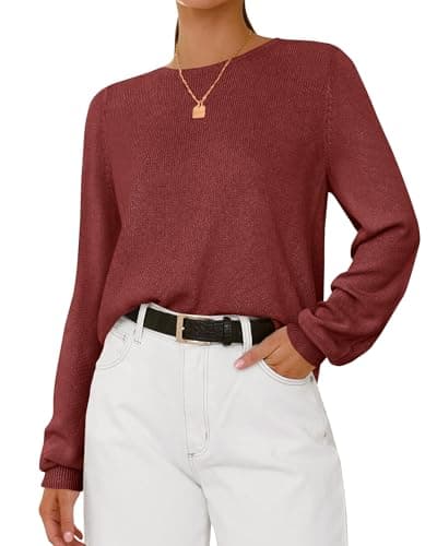 BTFBM Womens Long Sleeve Crew Neck Sweaters 2026 Spring Casual Classic Soft Loose Fit Basic Pullover Jumper Knit Top(Maroon, Medium) - Image 1