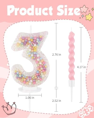 Birthday Candles for Cake, Pink Number Candles, Cake Candles with Greeting Card for Birthday Party Wedding Anniversary Celebrations（3 Candle,White Number Macaron） - Thumbnail 6