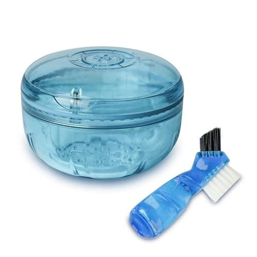 ACSKD Retainer Cleaning Case,Portable No-Leak Denture Cup Case with Dentures Brush Kit, Travel Retainer Cases with Vent Holes for Clear Aligner,Mouth Guards,Night Guard,Dentures (Blue)