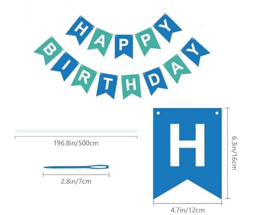 Happy Birthday Banner - Vibrant Happy Birthday Decorations & Sign, 250g Cardstock with 5m String, Perfect Party Decor for Kids, Men, Women & Celebrations, Blue & Green - Thumbnail 3