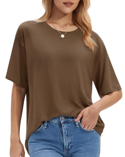 Stelle T Shirts for Women Crew Neck Short Sleeve Summer Tops Loose Fit Soft Basic Tee Shirt Mocha XX-Large - Image 1