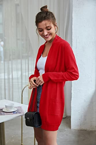 GRACE KARIN Long Cardigan for Women Vacation Outfits, Knit Open Front Valentines Sweater for Women 2026 Trendy Red S - Thumbnail 3