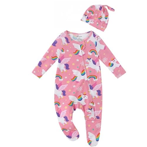 Baby One-Piece Footies Long Sleeve Rompers 2-Way Zipper, Baby Bodysuit Bamboo Clothes for Boys Girls (Unicorn, Newborn) - Image 1