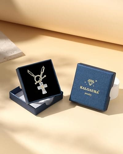 KALOAURA Chunky Cross Necklace for Women, 14K Gold/Silver Plated Statement Paperclip Chain Double Cross Pendant Necklaces Non Tarnish for Faith Religious Christian Jewelry Gifts, Silver - Thumbnail 6