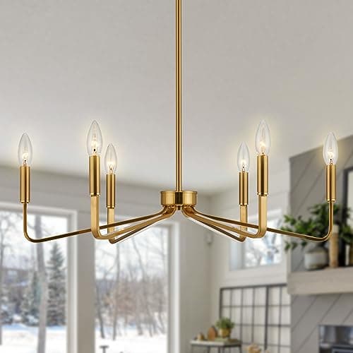 ACANER Brushed Gold Chandeliers for Dining Room, 6-Light Modern Farmhouse Chandelier, Brass Candle Style Hanging Light Fixture for Living Room Bedroom Kitchen Island - Image 1