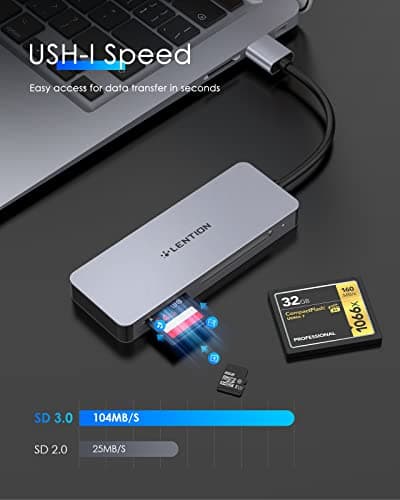 LENTION USB 3.0 to CF/SD/Micro SD Card Reader for Computer Memory Card Reader SD Card Adapter for SD/SDXC/SDHC/MMC/Micro SDXC/TF/Micro SDHC, Surface Pro, Chrombook, Laptop, PC, and More (Gray) - Thumbnail 4