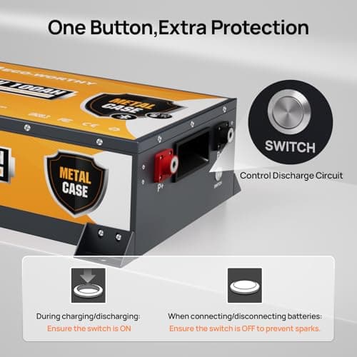 ECO-WORTHY 24V 100Ah Metal Case LiFePO4 Lithium Battery with BT 5.1,Home Backup Power,Stackable & Safety Switch,Built-in 100A BMS with Low Temp Cutoff,Deep Cycle Rechargeable,for Off-Grid,RV,Solar - Thumbnail 3
