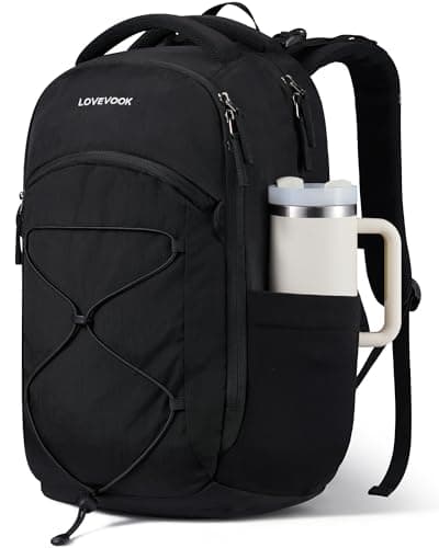 LOVEVOOK Travel Backpack for Women & Men With Giant Tumbler Holder,15.6 Inch Classic Laptop Work College Teacher Carry on Backpack Purse,Waterproof TSA Personal Item Backpack Hiking Computer Bag,Black - Image 1