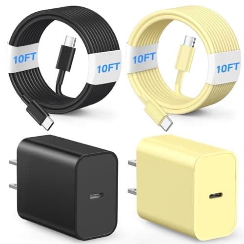 CXEVGBN Phone Charger Fast Charging, 2Pack 20W USB C Appple Charging Block,10FT Long Charger Cable, Compatible with Phone 17 16 15,Sannsung Gelaxy S25/S24/S23/S22, Pad,MecBook, More - Black/Yellow - Image 1