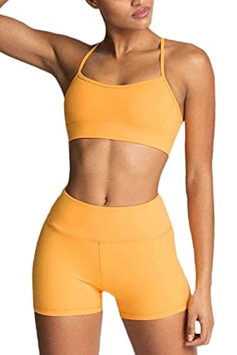 Women Workout Sets 2 Piece Sporty Bra Matching High Waisted Biker Shorts Yoga Sets Gym Pilates Outfits - Thumbnail 4