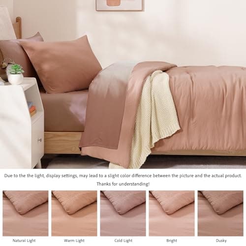 WRENSONGE Twin Comforter Set- 5 Pieces Clay Pink Twin Bed in a Bag, All Season Twin XL Bedding Sets with 1 Fitted Sheet, 1 Flat Sheet, 1 Pillow Sham and 1 Pillowcase - Thumbnail 4