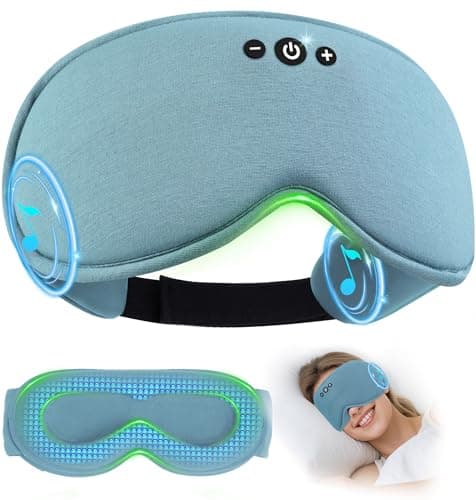 LC-dolida Bamboo Cotton Weighted Bluetooth Sleep Masks, 3D Weighted Sleep Masks with Bluetooth 5.4 Headphones, Total Blackout Bluetooth Sleep Mask for Women Men, Weight Eye Mask for Sleeping, Ash Blue - Image 1