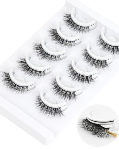 Waterproof Self Adhesive Eyelashes, 5 Pairs Natural Look Stick on False Eyelashes, Cat Eye Style 6-12mm, Pre Glued Lashes, No Glue Needed, Wispy Glueless Lashes Reusable by Obeyalash (6D46) - Image 1