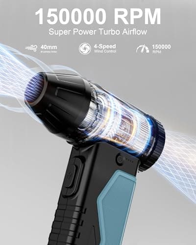 Macson 150000RPM Compressed Air Duster & Air Blower, 3-in-1 High-Speed Electric Air Duster with 6000A Jump Starter, Air Duster Rechargeable Battery Booster with LED Light for Home Car Cleaning - Thumbnail 2