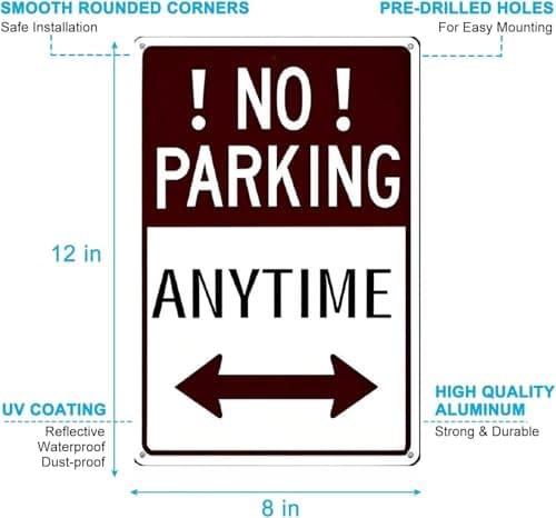 Carastora 'No Parking' Sign with Arrow - 8x12 Inch Metal Sign - Rust, Water and Fade Resistant - Easy to Install for Outdoor or Indoor Use, Perfect for Driveways, Roads or Garages - Thumbnail 6