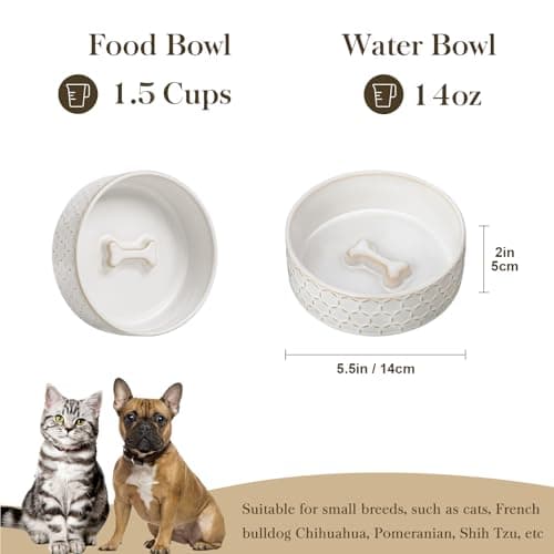 MALACASA Ceramic Dog Food Bowl, 1.5 Cups or 14oz Dog Food Water Dish for Small Breeds, Cats Pet Bowl Dishwasher & Microwave Safe, Five-Leaf Grass, Series Lydia - Thumbnail 2
