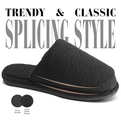 Parlovable Women's Memory Foam House Slippers - Polar Fleece Lining Non-Slip Indoor Shoes Black 9-10 - Thumbnail 4