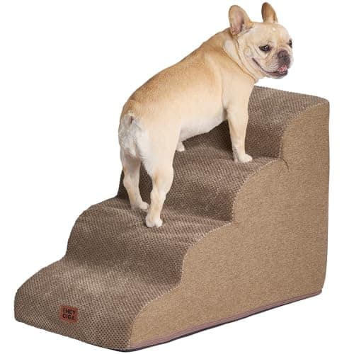 EHEYCIGA Curved Dog Stairs Ramp for High Beds 19.7" H, 4-Step Dog Steps for Small Dogs and Cats, Pet Stairs for High Bed Climbing, Non-Slip Balanced Pet Step Indoor, Camel - Image 1