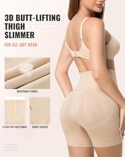 ForeverShaper Tummy Control Shapewear for Women, Seamless Shapewear Thigh Slimmers for Under Dresses, Mid-Waist Girdle Body Shaper Shorts - Thumbnail 3