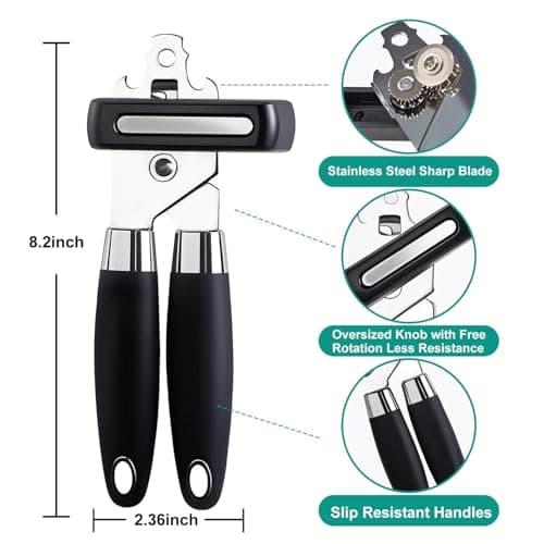 Yarmchahk Multifunctional Stainless Steel Manual Can Opener and Bottle Opener, Heavy Duty Hand Held Can Opener with Easy Turn Knob, Sharp Blade Smooth Edge, Good Grips Kitchen Tool for Seniors, Black - Thumbnail 3
