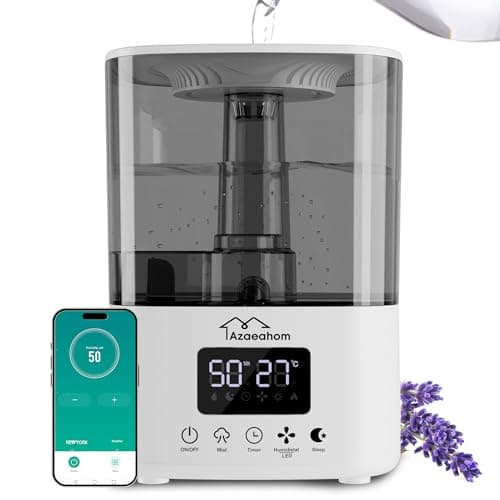 Azaeahom Smart Humidifiers for Bedroom, Top Fill 4L Cool Mist Air Humidifier for Large Room, Essential Oil Diffuser App Control, Fast Symptom Relief, Nightlight, 12H Quiet Runtime for Baby, Plant