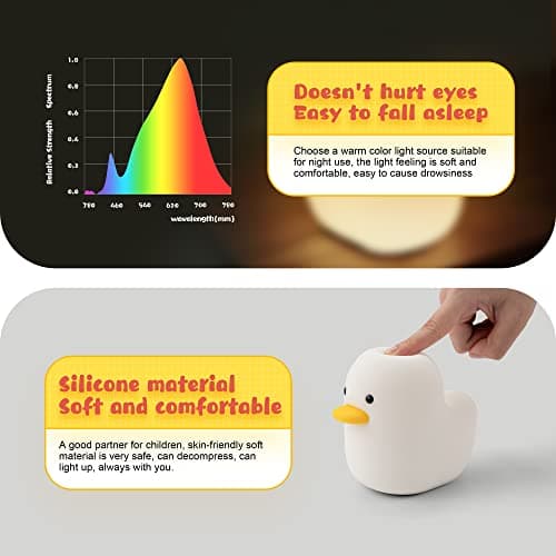 UNEEDE LED Benson Night Light, Cute Duck Animal Silicone Nursery Night Light Rechargeable Table Lamp Bedside Lamp with Touch Sensor for Baby Girls Women Bedrooms, Living Room - Thumbnail 6