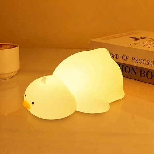 loatme Night Light for Kids, Rechargeable Dimmable Silicone LED Nightlight with 7 Colors, Baby Nursery Night Lamp, Touch Squishy Lamp, Cute Gifts for Girls, Boys, Toddler Room Decor, Lying Duck - Image 1