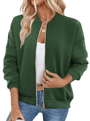 GEMLON Womens Zip Up Sweatshirts Jackets Long Sleeve Casual Loose Outwear with Pockets Dark Green 3XL - Image 1