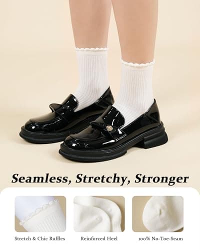 HOZMOZ 6 Pairs Ruffle Socks Women, 98% Cotton Cute Frilly Ankle Socks, Size 5-9, Casual, Work, Outfit Essentials - Thumbnail 4