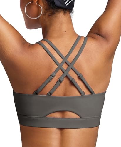 BRXL Padded Sports Bra Push Up Sports Bra Adjustable Spaghetti Strap Light Impact Cross Back Yoga Workout Buttery Soft Grey - Image 1