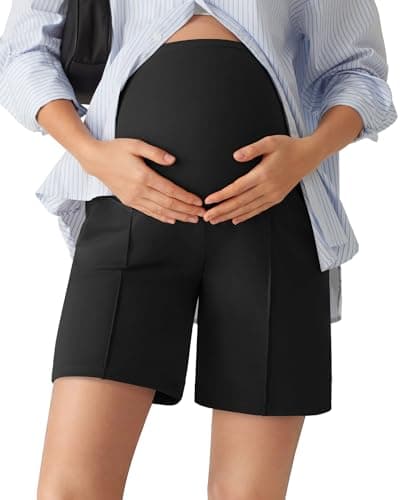 G4Free Maternity Shorts with Pockets Over The Belly Soft Stretch High Waisted Loose Pregnancy Shorts for Casual Workout(Black,M) - Image 1