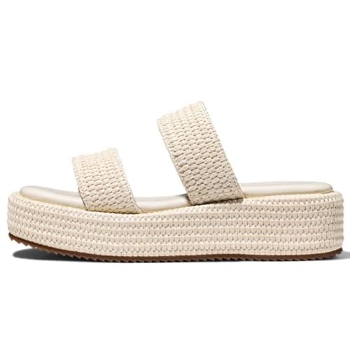 Erocalli Summer Beach Sandal Cute Espadrilles for Women Open Toe Slides Platform Wedge Raffia Sandals Slip on Beige Dressy Trending Vacation Shoes Beach Vacation Essentials - Image 1