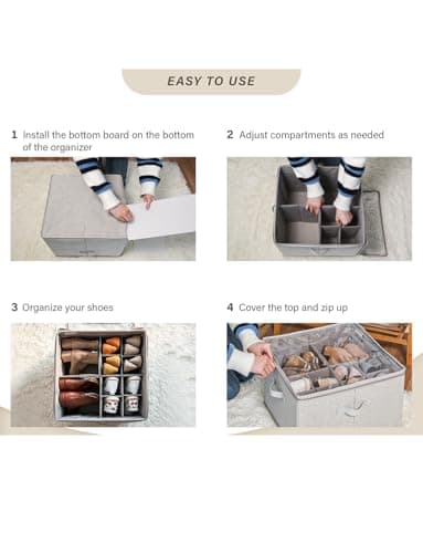 StorageWorks Shoe Organizer for Closet, Fits up to 16 Pairs, Shoe Cubby Storage Containers with Adjustable Dividers and Clear Cover, Taupe - Thumbnail 3