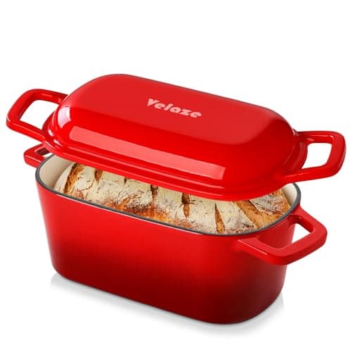 Velaze 3.6QT Dutch Oven for Bread Baking,Oval Cast Iron Enameled Bread Oven Pan with Lid and Offset Handles,Oven Safe to 500°F for Homemade Sourdough Bread(Red) - Image 1