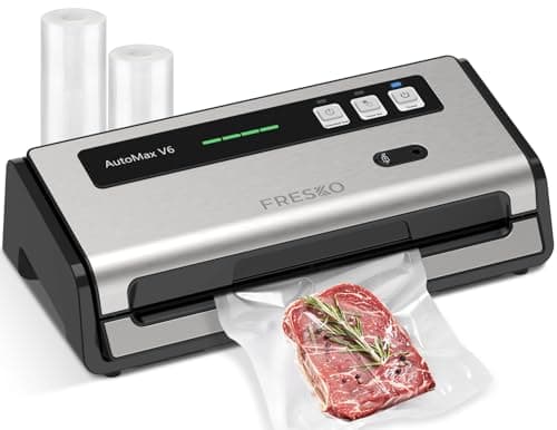 FRESKO Food Vacuum Sealer with Automatic Bag Detection, Double Heat Seal, Built-in Bag Roll Storage & Cutter, 2 Rolls Bags, Starter Kit - Image 1