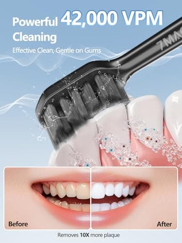7MAGIC Sonic Electric Toothbrush for Adults and Kids - Up to 180 Days Runtime, 42000 VPM Powered Toothbrush, 5 Modes & 3 Intensities for Sensitive Teeth & Braces, Includes 8 Brush Heads, Black - Thumbnail 5