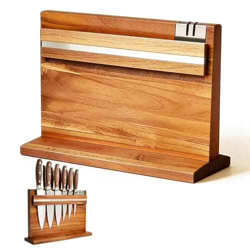 Large Magnetic Knife Holder - 14.5 x 11" Double-Sided Acacia Wood Block with Built-in Sharpener, Holds 14+ Knives, Premium Kitchen Counter Organizer for Professional Chefs - Image 1